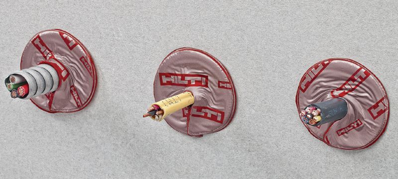 CFS-D 25 Противопожарный диск Самоклеящиеся шпаклевочные диски для противопожарной защиты отдельных кабелей, кабельных каналов и кабельных пучков в отверстиях диаметром до 25 мм Применения 1