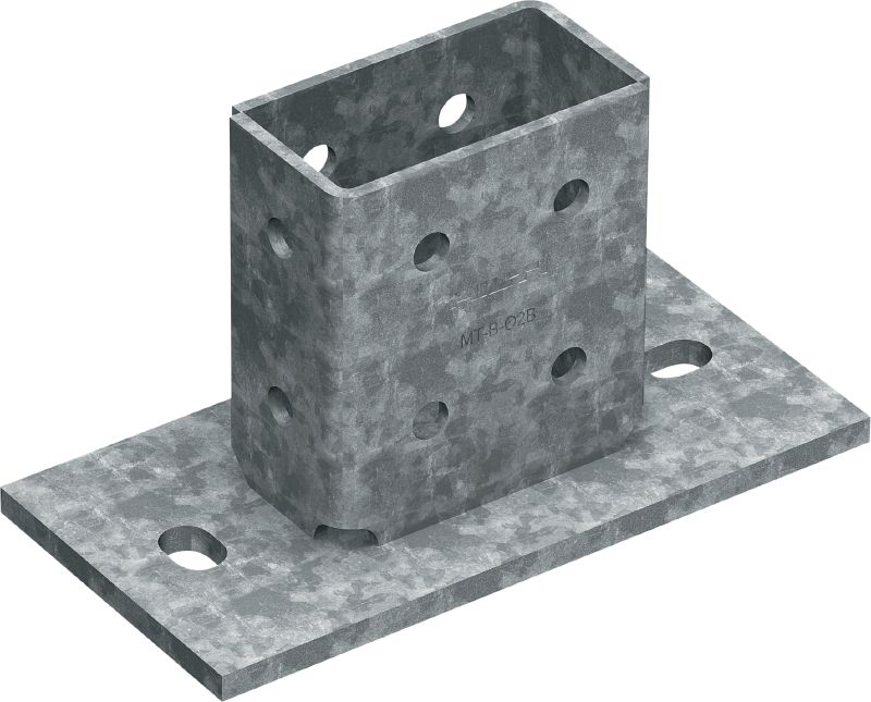 MT-B-O2B OC Опорная пластина для трехмерных нагрузок Базовый соединительный элемент для анкерного крепления конструкций с использованием профилей под трехмерными нагрузками к бетону и стали, для использования вне помещений в условиях с низким уровнем загрязнения
